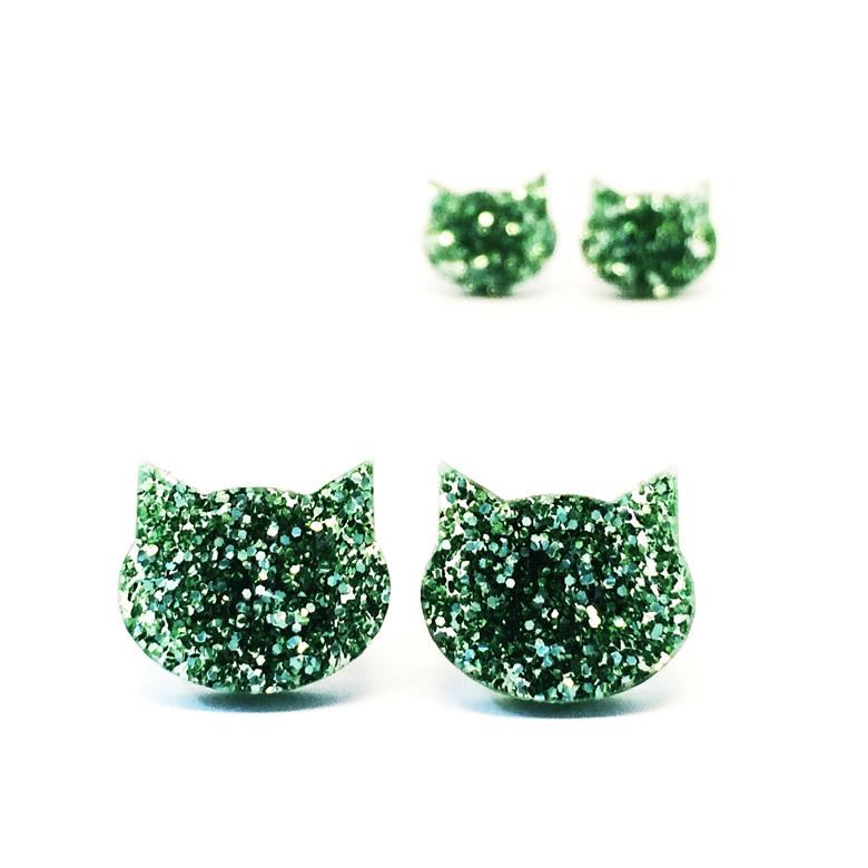 Blossom and Cat Glitter Cats Earrings - choose your colour & size!