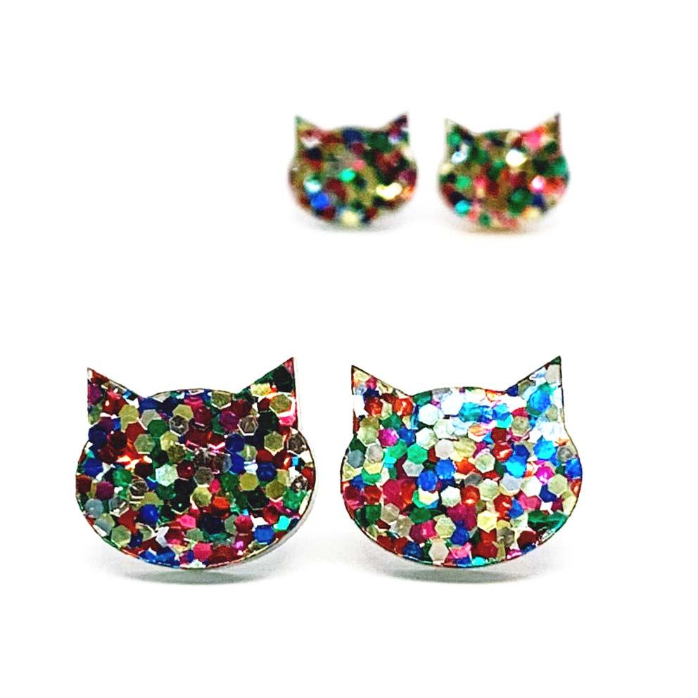 Blossom and Cat Glitter Cats Earrings - choose your colour & size!