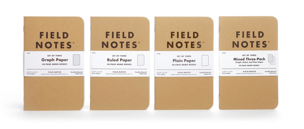 Field Notes Memo trios - Graph, Ruled, or Plain, or a Mixed 3-Pack