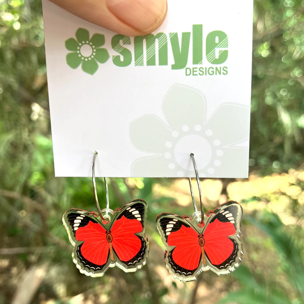 Smyle Designs - Red butterfly hoop Earrings