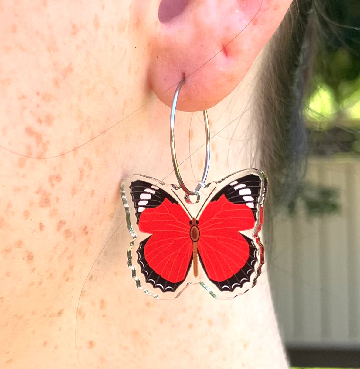 Smyle Designs - Red butterfly hoop Earrings