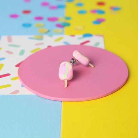 Saturday Lollipop - Food earrings - Rainbow Paddle Pop Studs