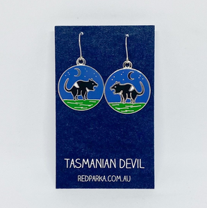 Red Parka - Tasmanian devil enamel earrings