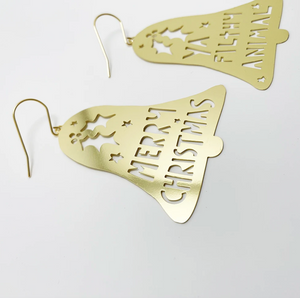 DENZ "Merry Christmas, Ya Filthy Animal Bells" Christmas dangles statement earrings  -   in gold