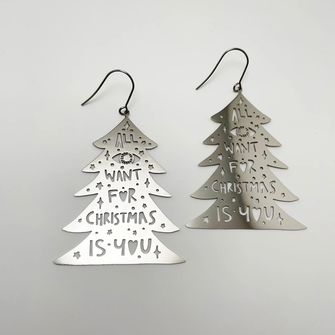 DENZ "Christmas Trees" Christmas dangles statement earrings  -  in silver