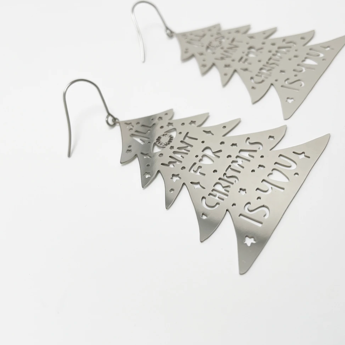 DENZ "Christmas Trees" Christmas dangles statement earrings  -  in silver