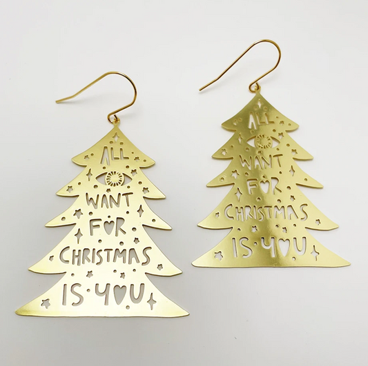 DENZ "Christmas Trees" Christmas dangles statement earrings  -  in gold