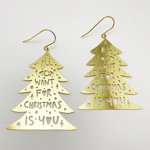 DENZ "Christmas Trees" Christmas dangles statement earrings  -  in gold