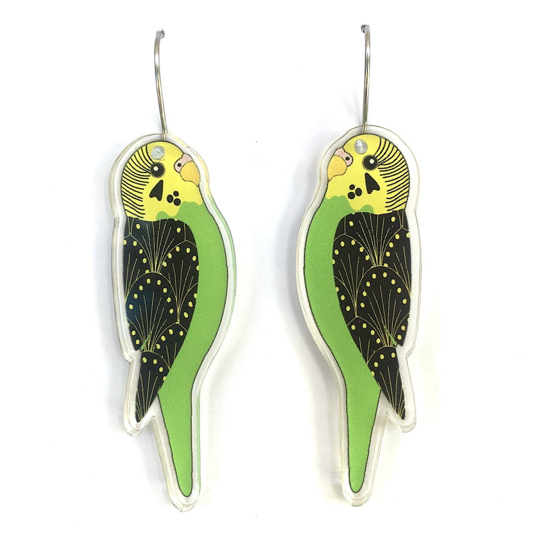 Smyle Designs - Green Budgie Earrings Earrings