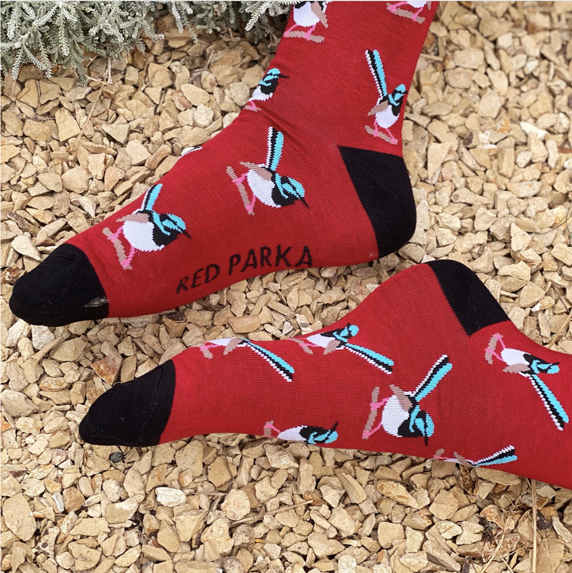 Red Parka Socks: Fairy Wren