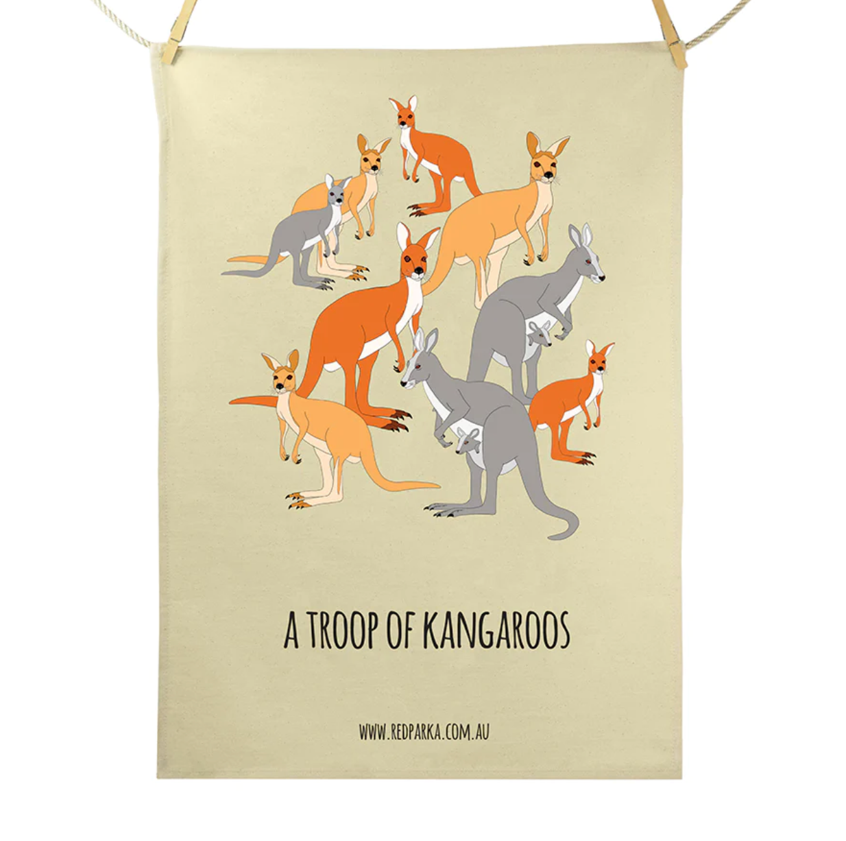 Red Parka (Jen Cossins) - Troop of Kangaroos Tea Towel