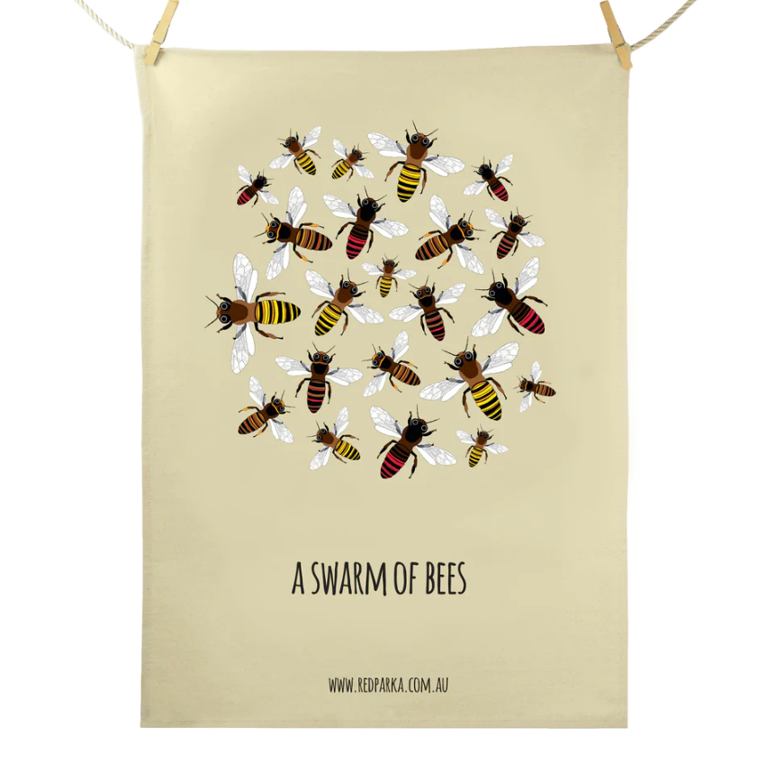 Red Parka (Jen Cossins) - Swarm of bees Tea Towel