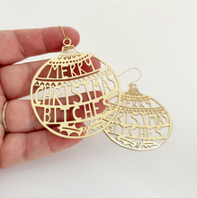 DENZ "Merry Christmas bitches" Christmas dangles statement earrings  -   in gold