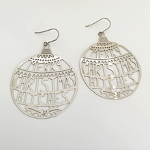 DENZ "Merry Christmas bitches" Christmas dangles statement earrings  -   in silver