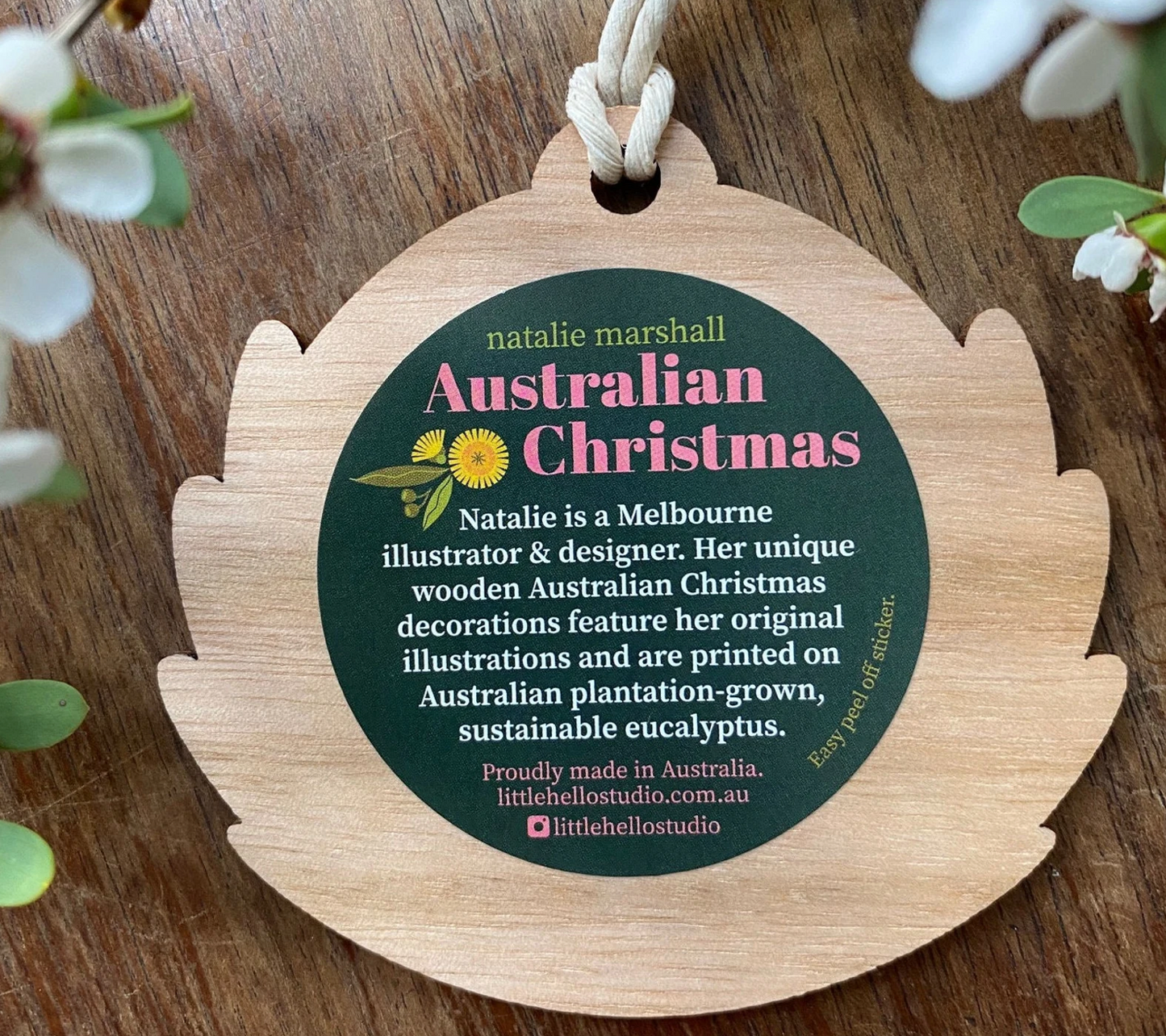 Little Hello Studio Shaped Wombat Wooden Christmas Decoration