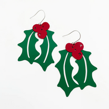 DENZ "Holly"  Christmas painted steel dangles statement earrings