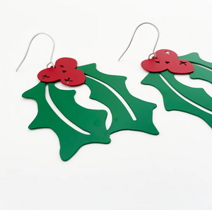DENZ "Holly"  Christmas painted steel dangles statement earrings