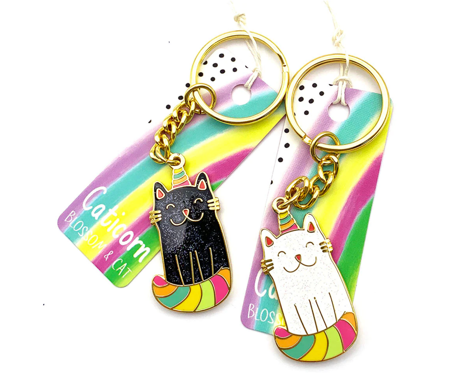 Blossom and Cat Keyring · Keyring · Glitter Caticorn · Rainbow Black + White Cat