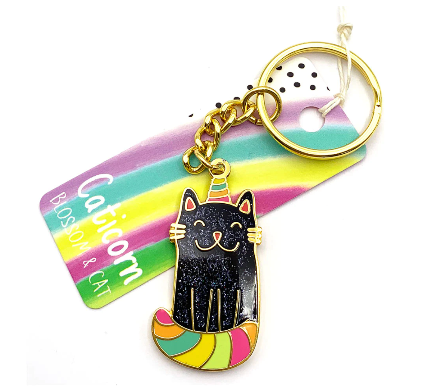 Blossom and Cat Keyring · Keyring · Glitter Caticorn · Rainbow Black + White Cat