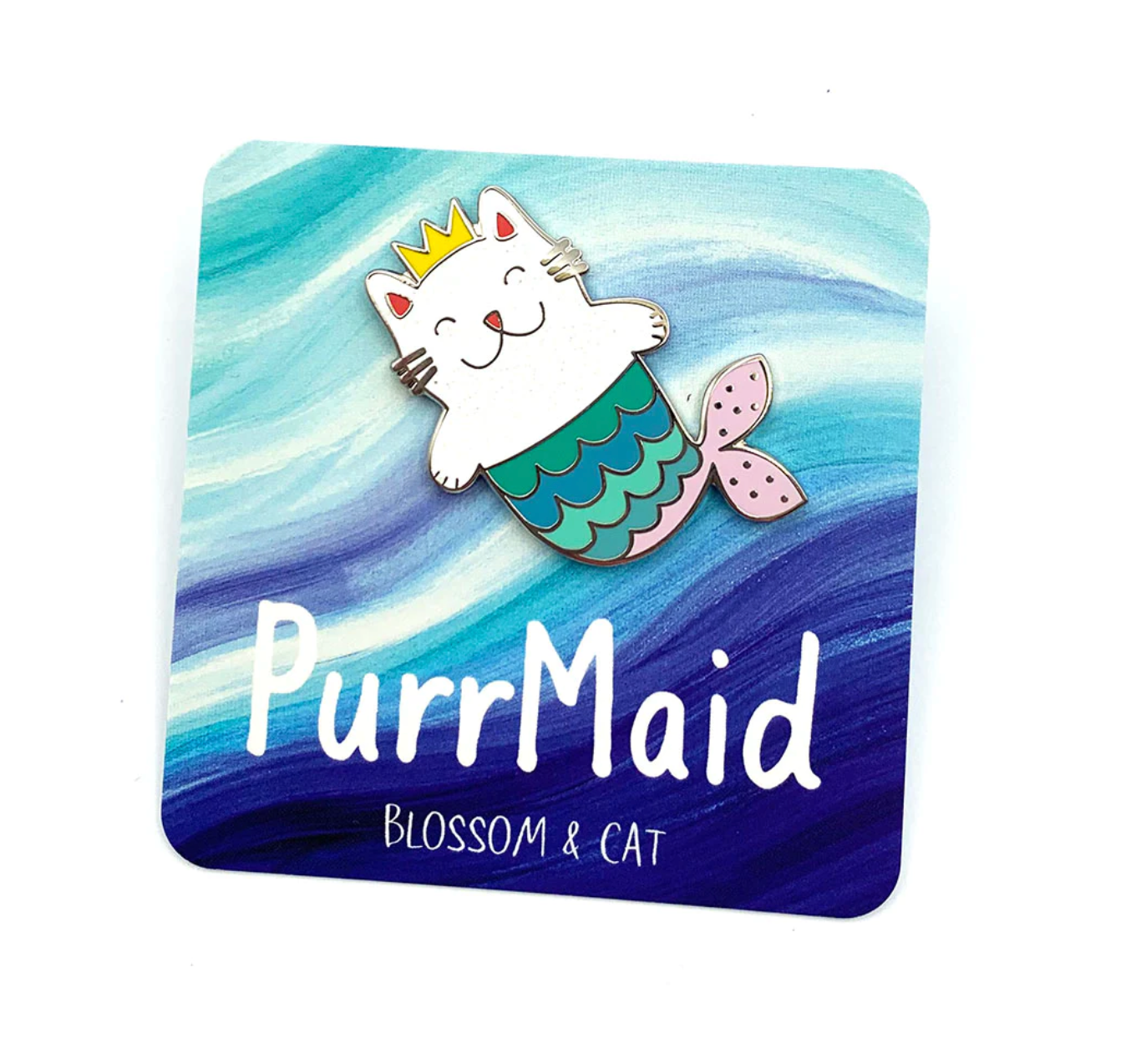 Blossom & Cat - Glitter PurrMaid Enamel pin · Blue or Pink · Choose Your Colour