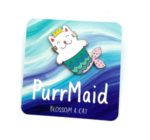 Blossom & Cat - Glitter PurrMaid Enamel pin · Blue or Pink · Choose Your Colour