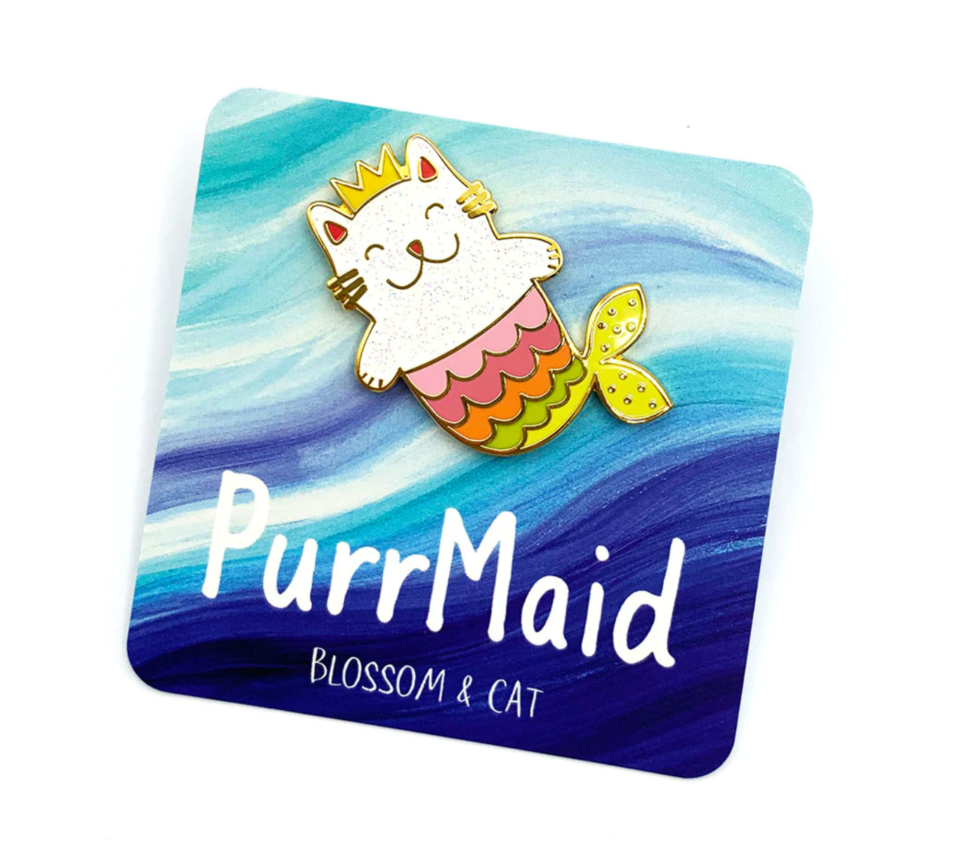 Blossom & Cat - Glitter PurrMaid Enamel pin · Blue or Pink · Choose Your Colour