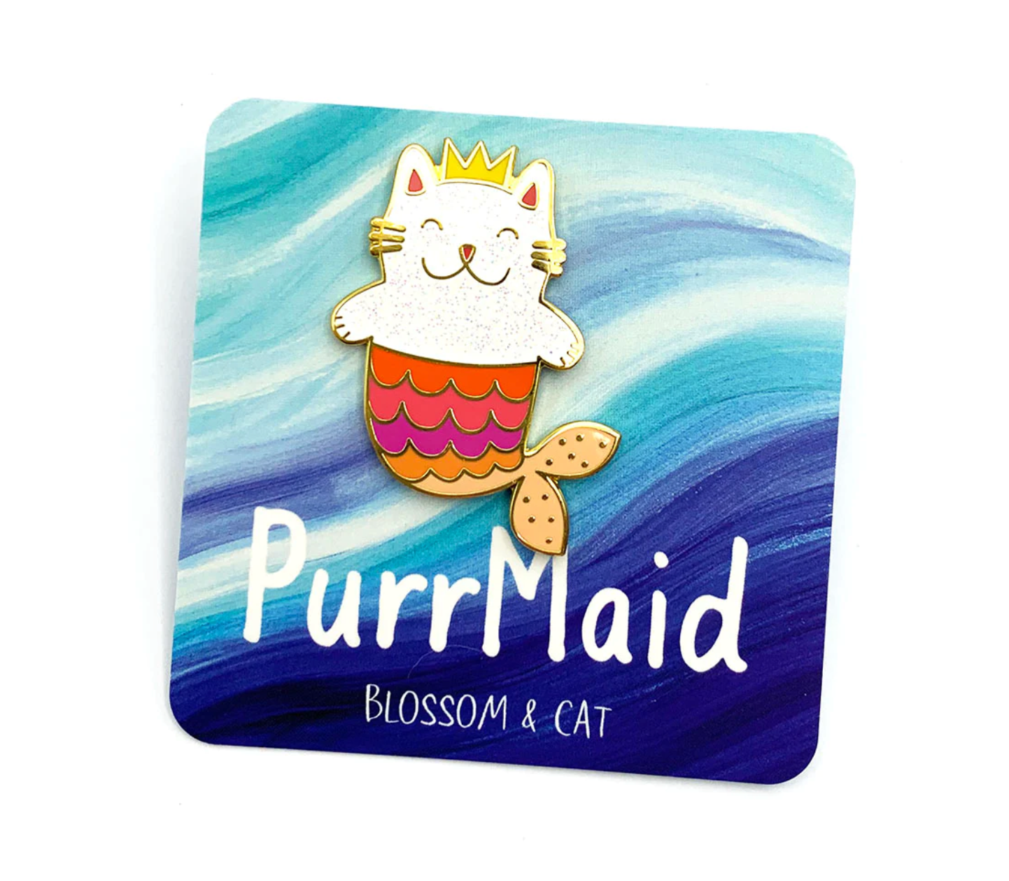 Blossom & Cat - Glitter PurrMaid Enamel pin · Blue or Pink · Choose Your Colour