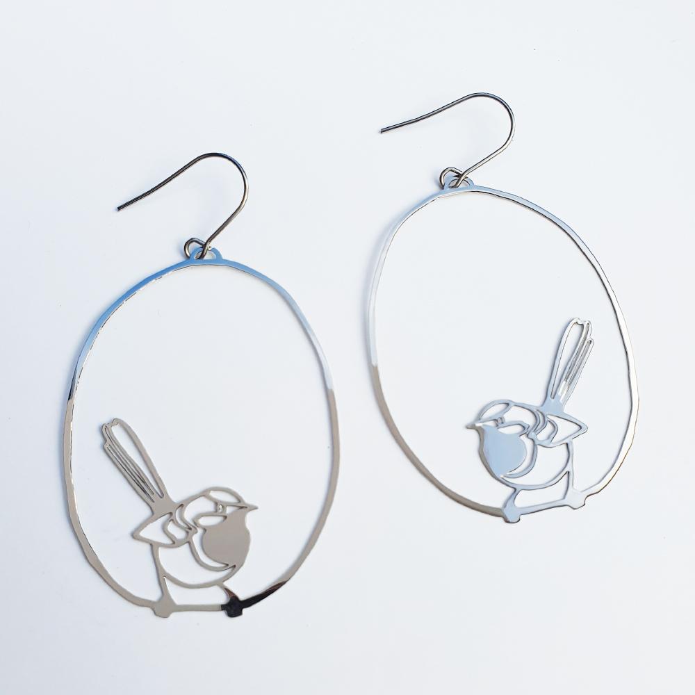 DENZ "Fairy Wren" statement earrings  - in silver or gold!