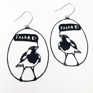 DENZ "Fark the lark" dangles statement earrings  -  in black