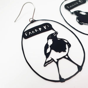 DENZ "Fark the lark" dangles statement earrings  -  in black