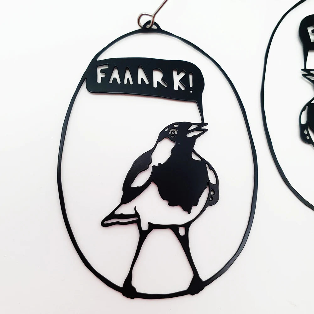 DENZ "Fark the lark" dangles statement earrings  -  in black