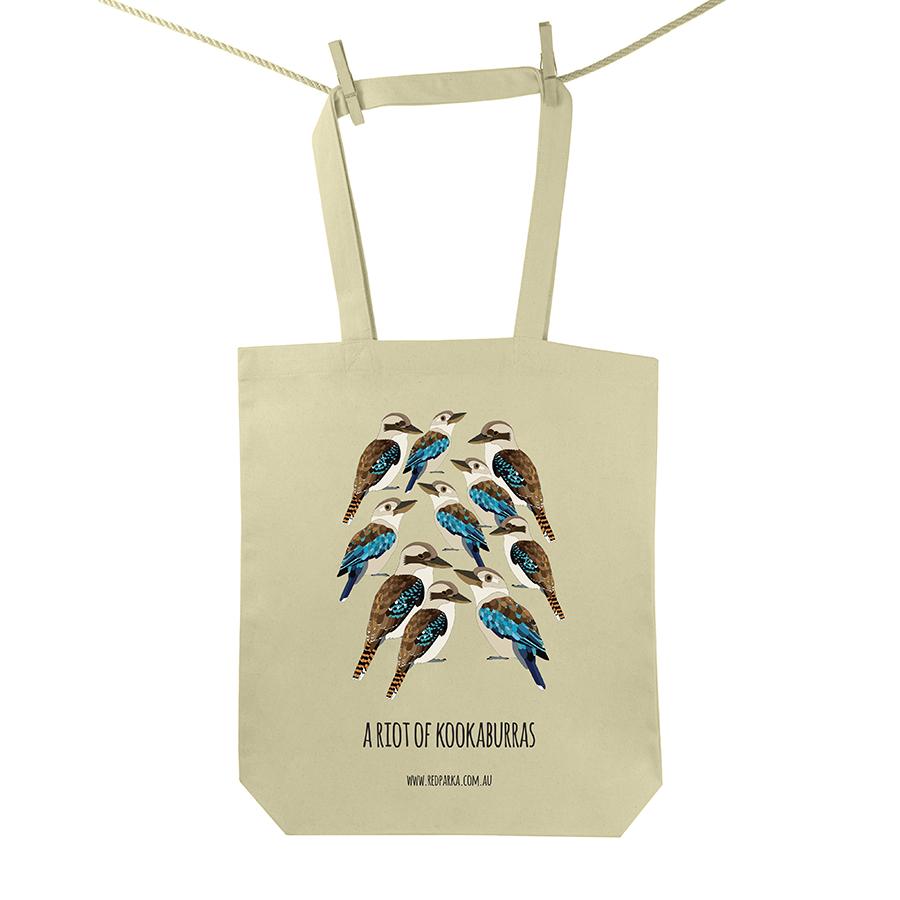 Red Parka (Jen Cossins) - Riot of Kookaburras Tote Bag