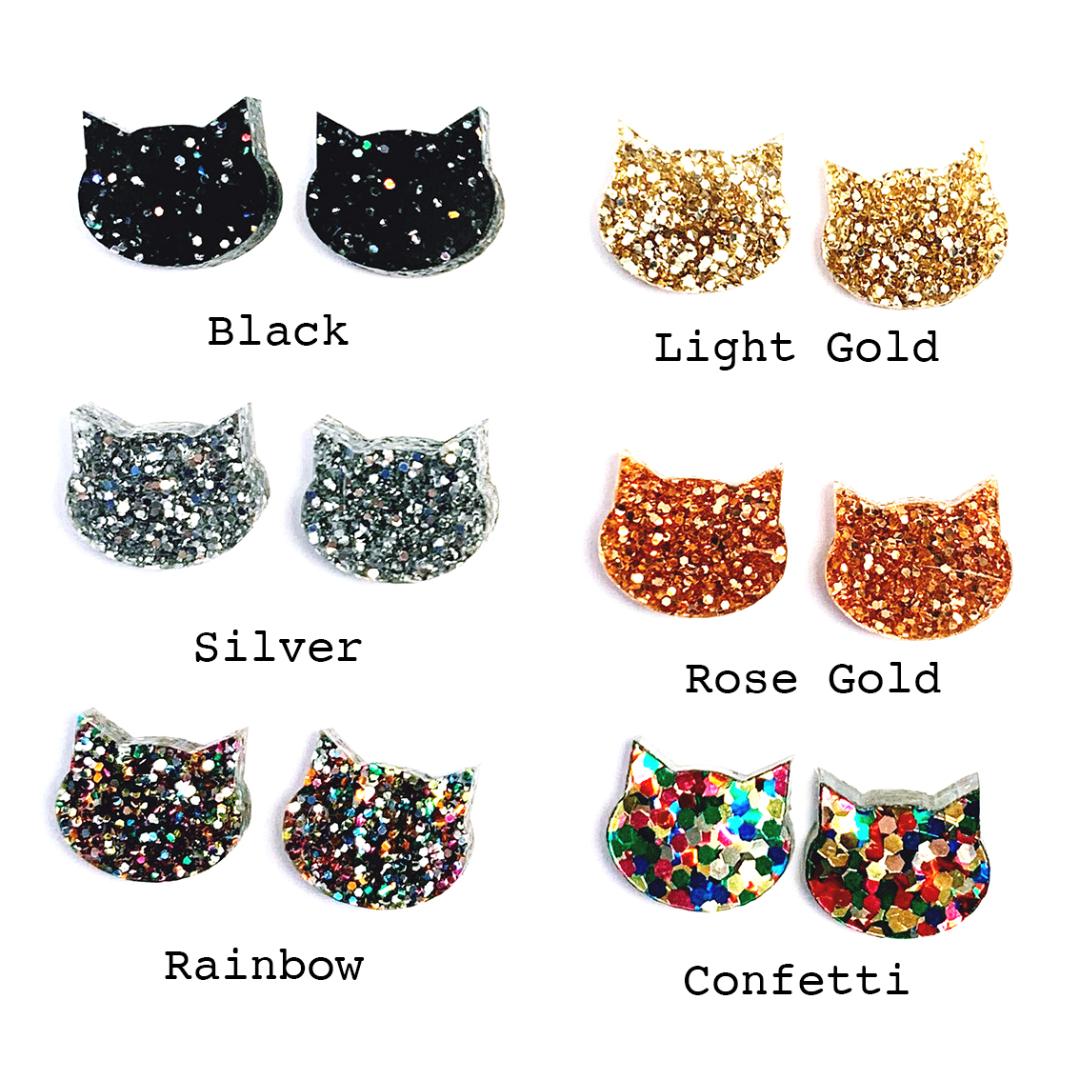 Blossom and Cat Glitter Cats Earrings - choose your colour & size!