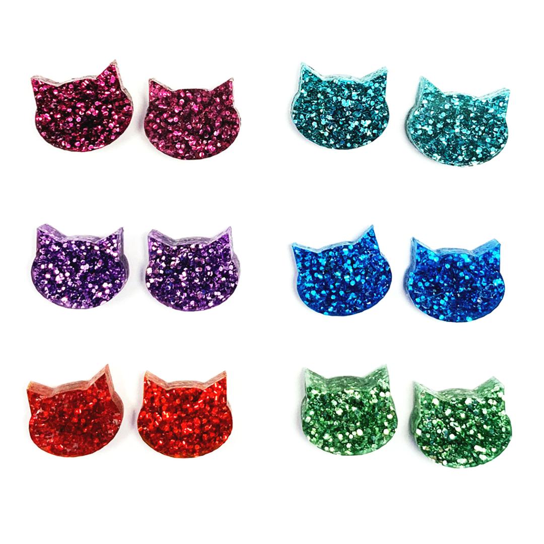 Blossom and Cat Glitter Cats Earrings - choose your colour & size!