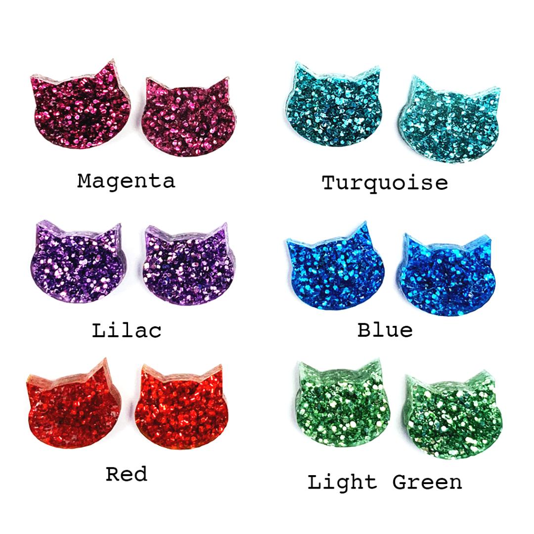 Blossom and Cat Glitter Cats Earrings - choose your colour & size!