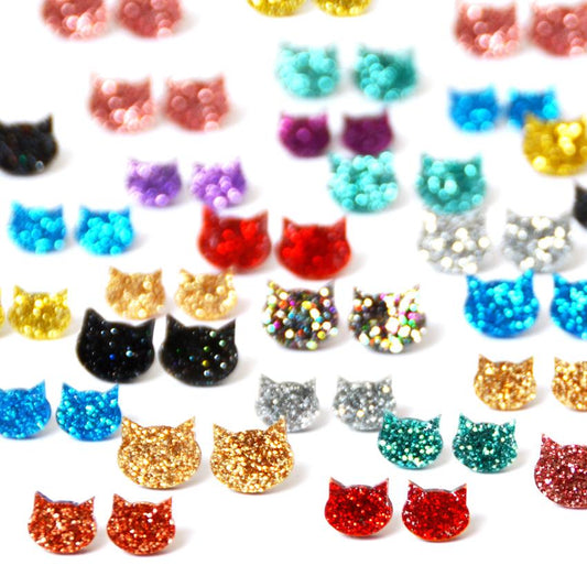 Blossom and Cat Glitter Cats Earrings - choose your colour & size!