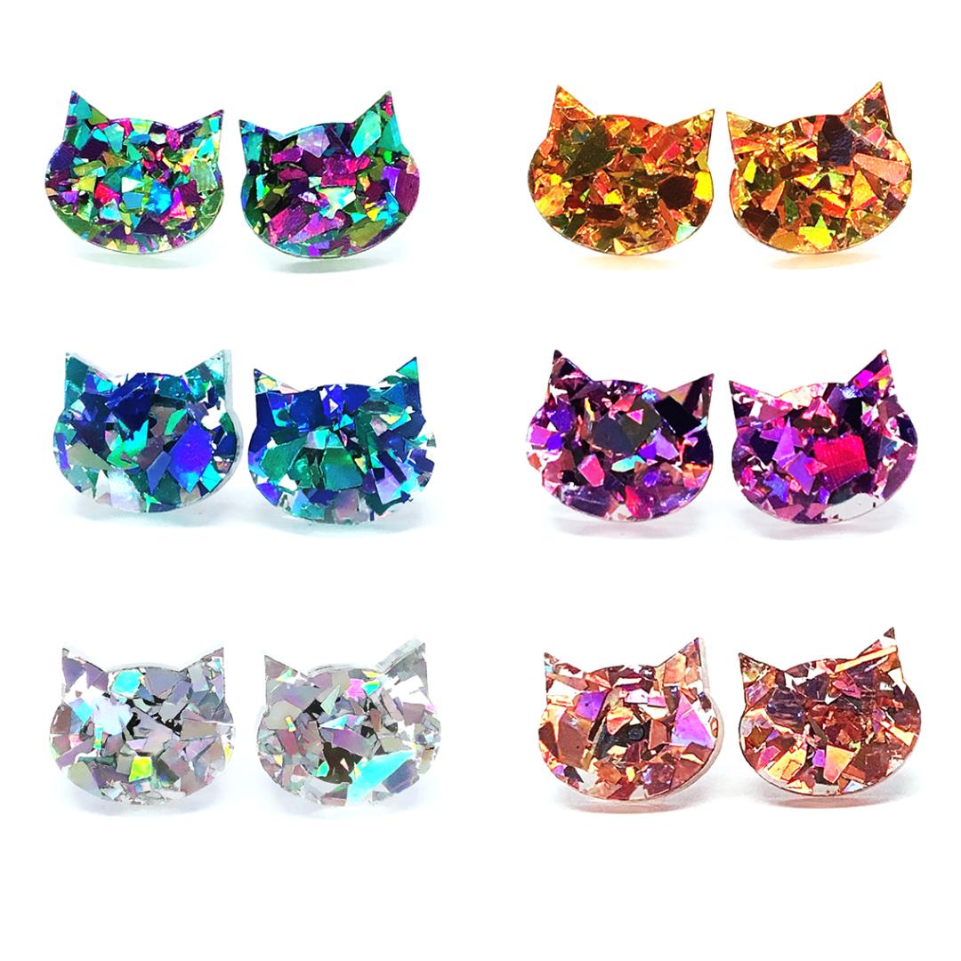 Blossom & Cat Glitzy Cat Earrings - Choose your colour & size!