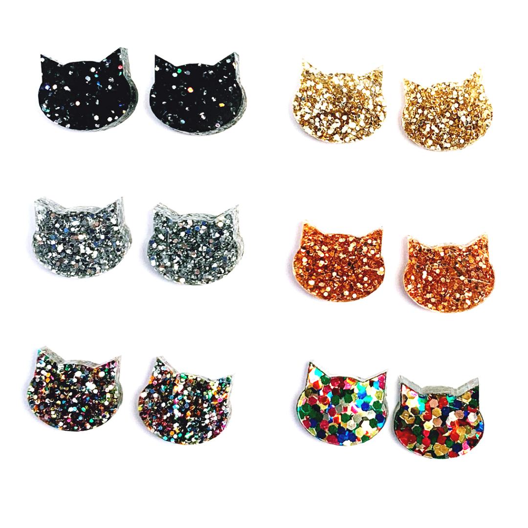 Blossom and Cat Glitter Cats Earrings - choose your colour & size!