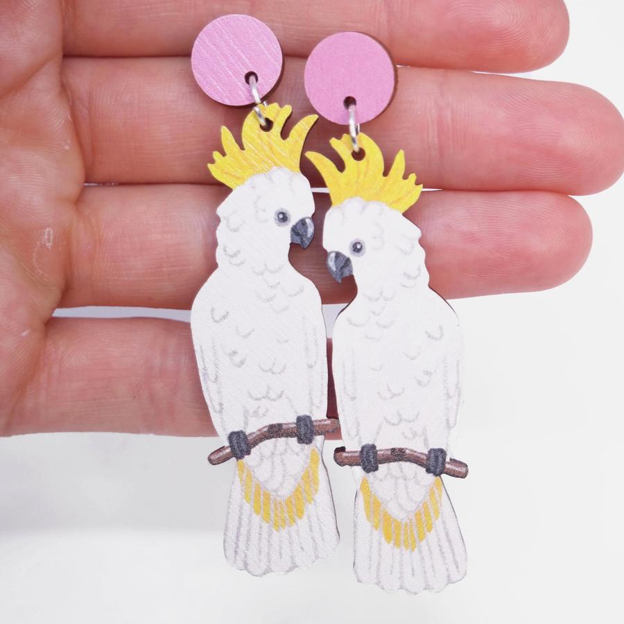 PIxie Nut & Co - White cockatoo earrings